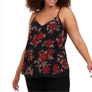 Torrid Size 4 Black & Floral Chiffon Button Swing Cami